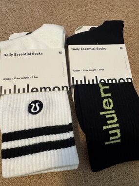 Lululemon Unisex Daily Essential Crew Socks - Black, White & Lime